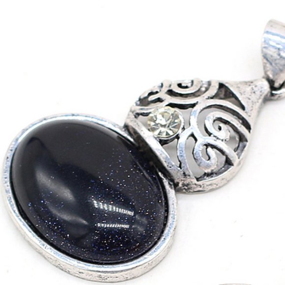 Natural blue sandstone Pendant in Silver Setting w 18" Silverplate Chain - Picture 8 of 8